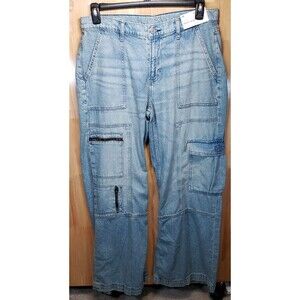 Arizona Jean Co Baggy Jeans Women Sz 10 Low Rise Wide Leg Utility Cargo Denim
